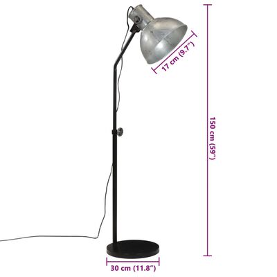 vidaXL Lampadaire 25 W argent vintage 30x30x90-150 cm E27