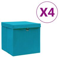 vidaXL Boîtes de rangement avec couvercles 4 pcs 28x28x28cm Bleu azuré