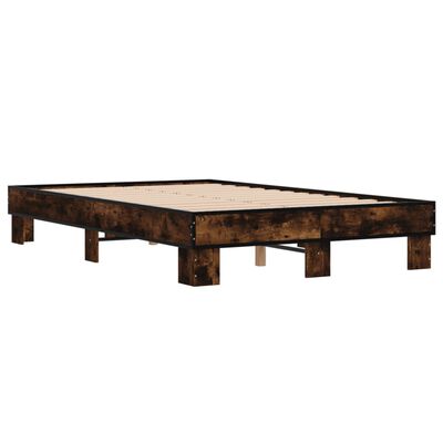 vidaXL Cadre de lit chêne fumé 135x190 cm bois d'ingénierie et métal