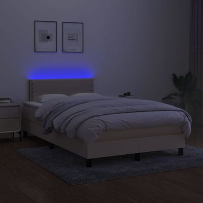 vidaXL Sommier à lattes de lit matelas et LED crème 120x190 cm tissu