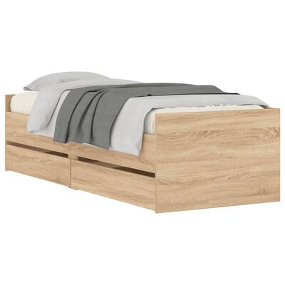 vidaXL Cadre de lit avec tiroirs sans matelas chêne sonoma 90x190 cm