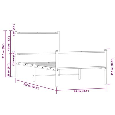 vidaXL Cadre de lit métal avec tête de lit et pied de lit 80x200 cm