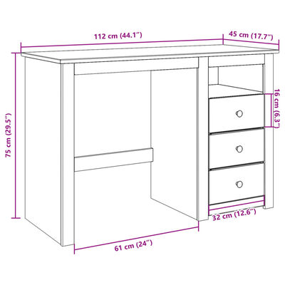 vidaXL Bureau Panama 112x45x75 cm bois massif de pin