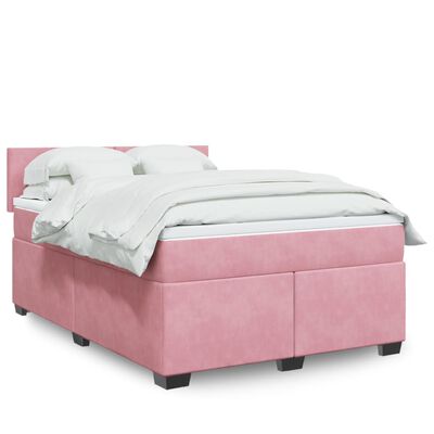 vidaXL Sommier à lattes de lit avec matelas Rose 140x200 cm Velours