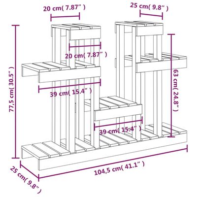 vidaXL Support à plantes Marron miel 104,5x25x77,5 cm Bois massif pin