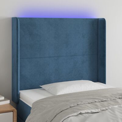 vidaXL Tête de lit à LED Bleu foncé 103x16x118/128 cm Velours