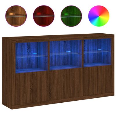 vidaXL Buffet avec lumières LED chêne marron 181,5x37x100 cm