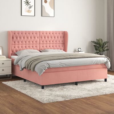 vidaXL Sommier à lattes de lit avec matelas Rose 160x200 cm Velours