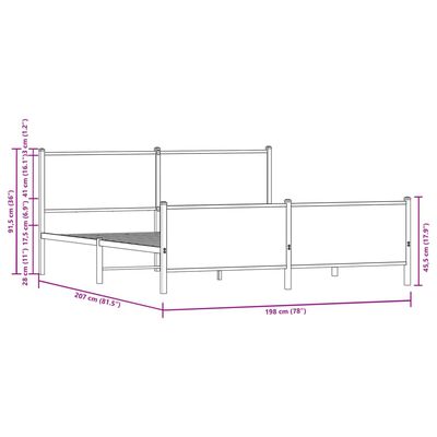 vidaXL Cadre de lit en métal sans matelas chêne marron 193x203 cm