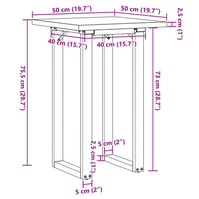 vidaXL Table à manger cadre en O 50x50x75,5cm bois de pin massif fonte