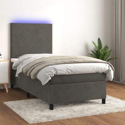 vidaXL Sommier à lattes de lit avec matelas et LED Gris foncé 90x200cm