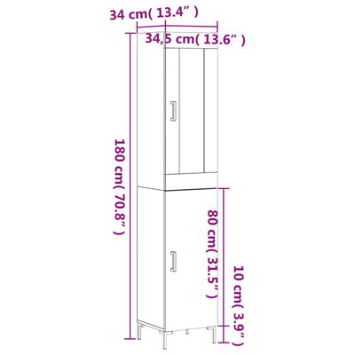 vidaXL Buffet haut Chêne marron 34,5x34x180 cm Bois d'ingénierie