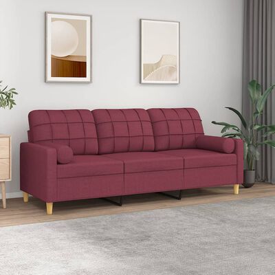 vidaXL Canapé 3 places avec oreillers décoratifs bordeaux 180 cm tissu