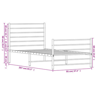 vidaXL Cadre de lit métal sans matelas avec pied de lit noir 90x200 cm