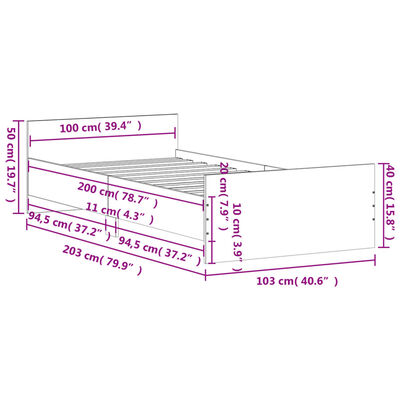 vidaXL Cadre de lit sans matelas chêne fumé 100x200 cm bois ingénierie