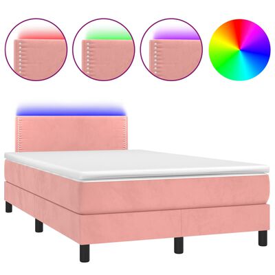 vidaXL Sommier à lattes de lit avec matelas LED Rose 120x200cm Velours