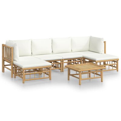 vidaXL Salon de jardin 7 pcs avec coussins blanc crème bambou