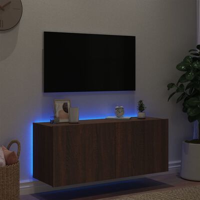 vidaXL Meuble TV mural avec lumières LED chêne marron 100x35x41 cm