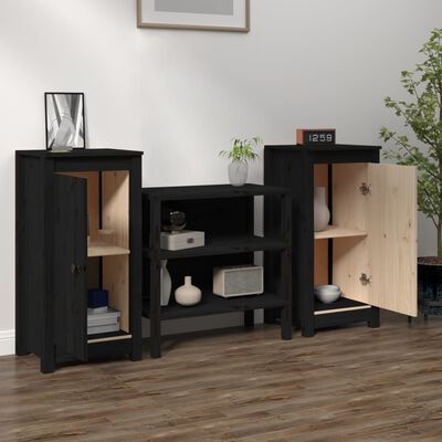 vidaXL Buffets 2 pcs noir 39x35x80 cm bois massif de pin