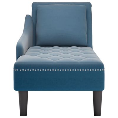 vidaXL Fauteuil long avec coussin et accoudoir droit bleu velours