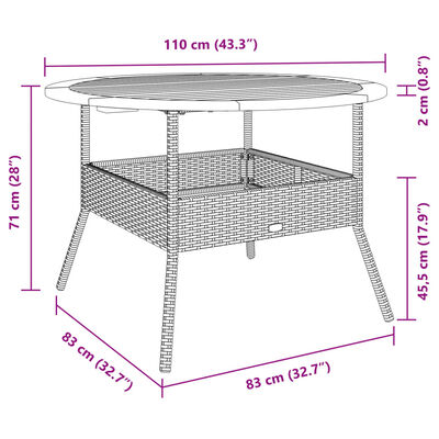 vidaXL Table de jardin et dessus en bois d'acacia beige résine tressée