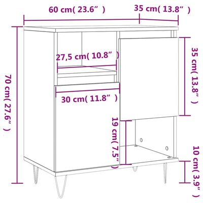 vidaXL Buffet Gris béton 60x35x70 cm Bois d'ingénierie