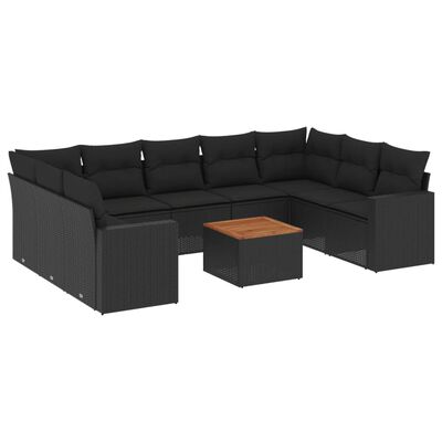 vidaXL Salon de jardin 10 pcs avec coussins noir résine tressée