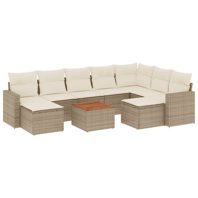 vidaXL Salon de jardin avec coussins 10 pcs beige résine tressée