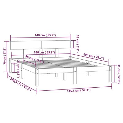 vidaXL Cadre de lit sans matelas bois massif 140x200 cm