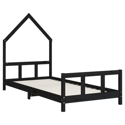 vidaXL Cadre de lit pour enfants noir 90x200 cm bois de pin massif