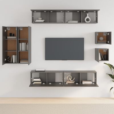 vidaXL Ensemble de meubles TV 8 pcs Noir Bois d'ingénierie