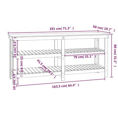 vidaXL Banc de travail Marron miel 181x50x80 cm Bois de pin massif