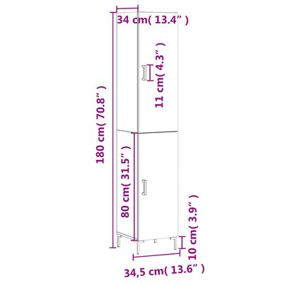 vidaXL Buffet haut Sonoma gris 34,5x34x180 cm Bois d'ingénierie