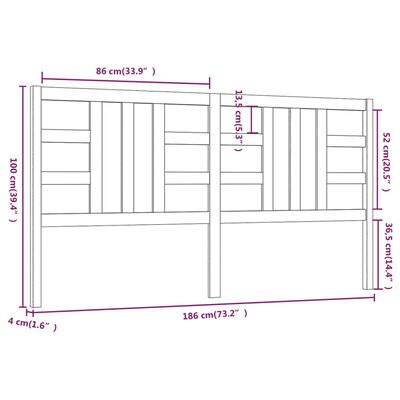 vidaXL Tête de lit Gris 186x4x100 cm Bois massif de pin