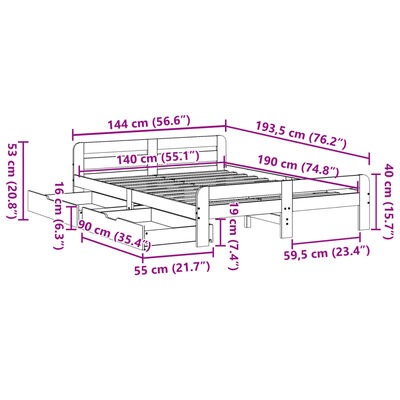 vidaXL Cadre de lit sans matelas 140x190 cm bois de pin massif