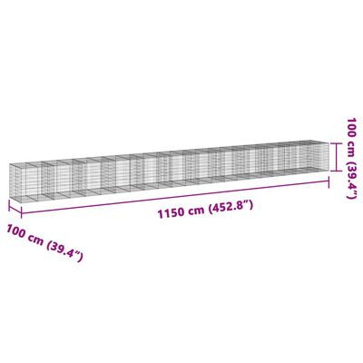 vidaXL Panier gabion avec couvercle 1150x100x100 cm fer galvanisé