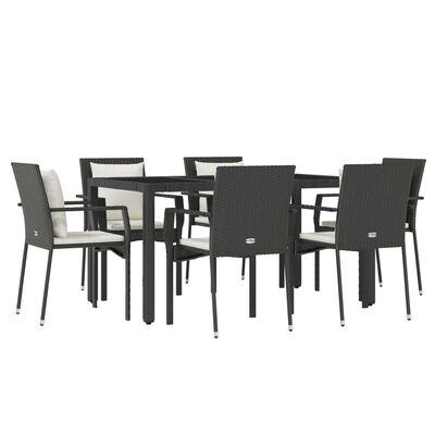 vidaXL Ensemble à manger de jardin coussins 7pcs Noir Résine tressée