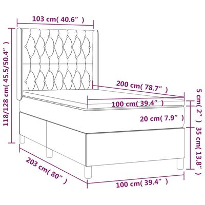 vidaXL Sommier à lattes de lit avec matelas Noir 100x200 cm Tissu