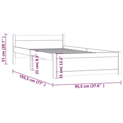 vidaXL Cadre de lit Blanc Bois massif 90x190 cm Simple