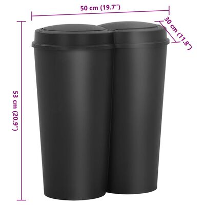 vidaXL Poubelle double à ordures Noir 50 L