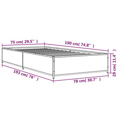 vidaXL Cadre de lit chêne sonoma 75x190 cm bois d'ingénierie et métal