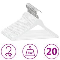 vidaXL Cintres antidérapants 20 pcs Blanc Bois dur