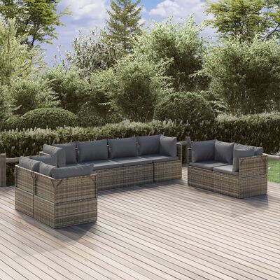 vidaXL Salon de jardin 8 pcs avec coussins Gris Résine tressée