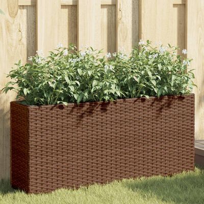 vidaXL Jardinières avec 2 pots 2 pcs marron 90x20x40 cm résine tressée