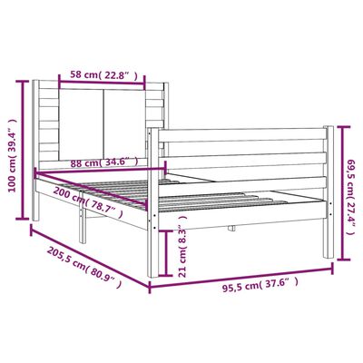 vidaXL Cadre de lit sans matelas blanc 90x200 cm bois de pin massif