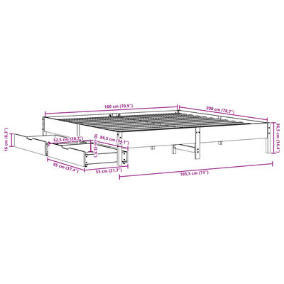 vidaXL Cadre de lit sans matelas blanc 180x200 cm bois massif de pin