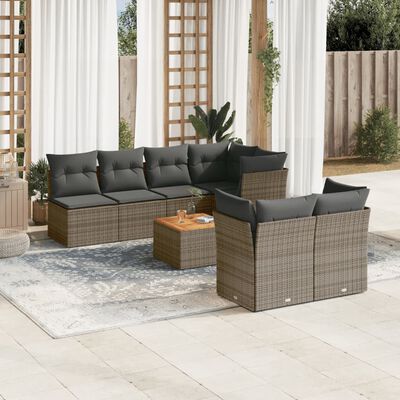 vidaXL Salon de jardin 8 pcs avec coussins gris résine tressée