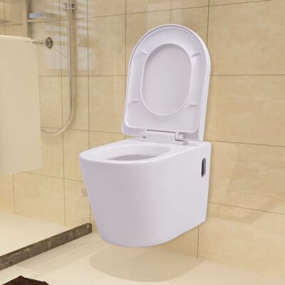 vidaXL Toilette murale Céramique Blanc