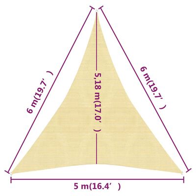 vidaXL Voile d'ombrage 160 g/m² Beige 5x6x6 m PEHD