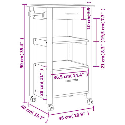 vidaXL Chariot de cuisine MONZA 48x40x90 cm bois massif de pin